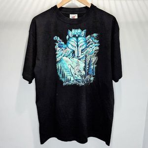 Native‎ American Wolf Vintage Single Stich 90s Shirt Black Rare Bold Men Size XL